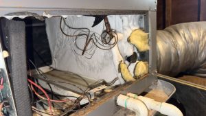 Frozen Evaporator Coil – AC Freezing Up Repair South Jersey Frozen evaporator coil inside HVAC air handler causing AC freezing issue in South Jersey home.