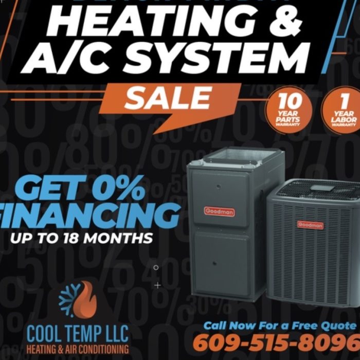 Cool Temp LLC offering a heating and cooling system sale with 0% financing for up to 18 months.