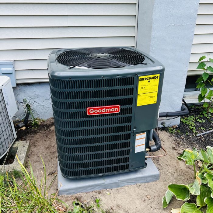 New Goodman A/C condenser professionally installed by Cool Temp LLC in Egg Harbor Township, New Jersey.